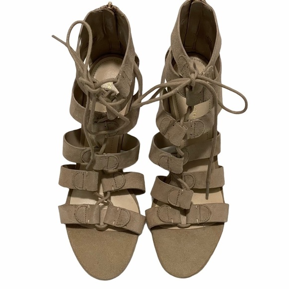 Marc Fisher Paradox Tan Suede Gladiator Lace Up Stacked Block Heel Pump Size 7.5 - Picture 7 of 13